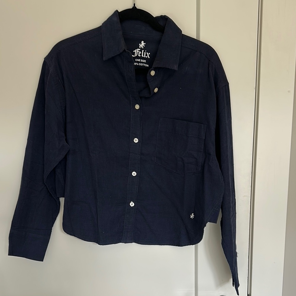Corduroy navy cropped button down